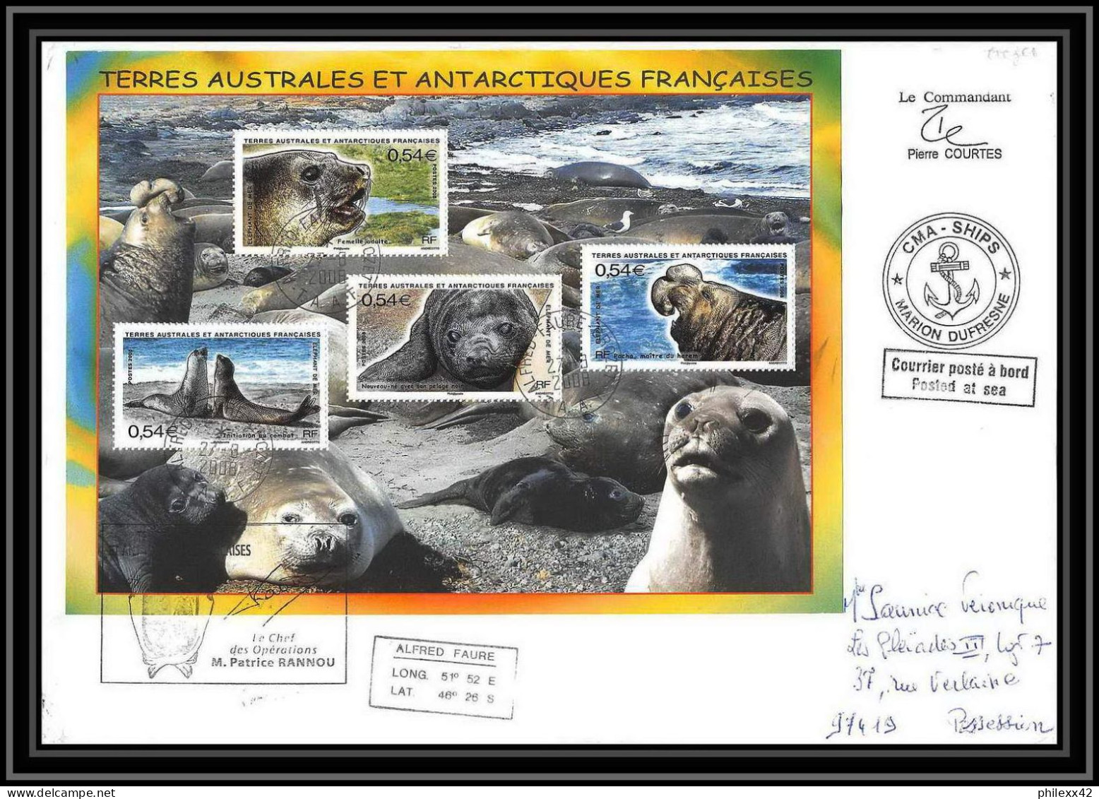 2822 Sea Elephant Terres Australes TAAF Helilagon Lettre Cover Dufresne Signé Signed BLOC N°19 CROZET Op 2008/2 27/8/220 - Hélicoptères