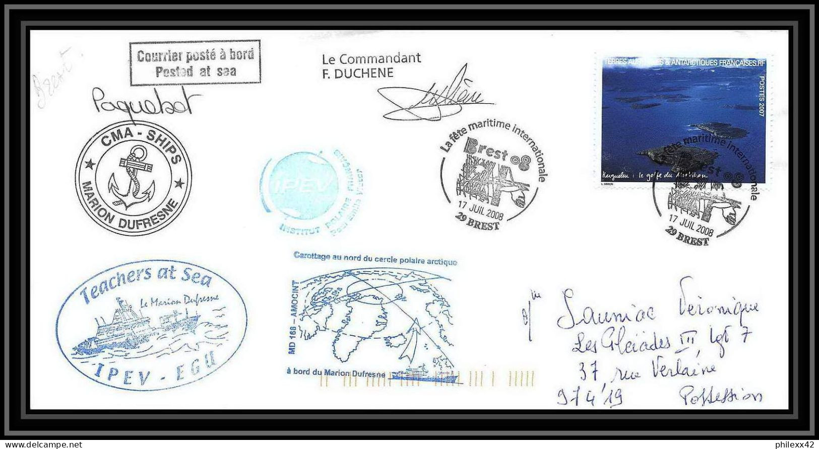 2818 ANTARCTIC Terres Australes TAAF Lettre Cover Dufresne 2 Signé Signed BREST MD 168 17/7/2008 N°481 - Antarktis-Expeditionen
