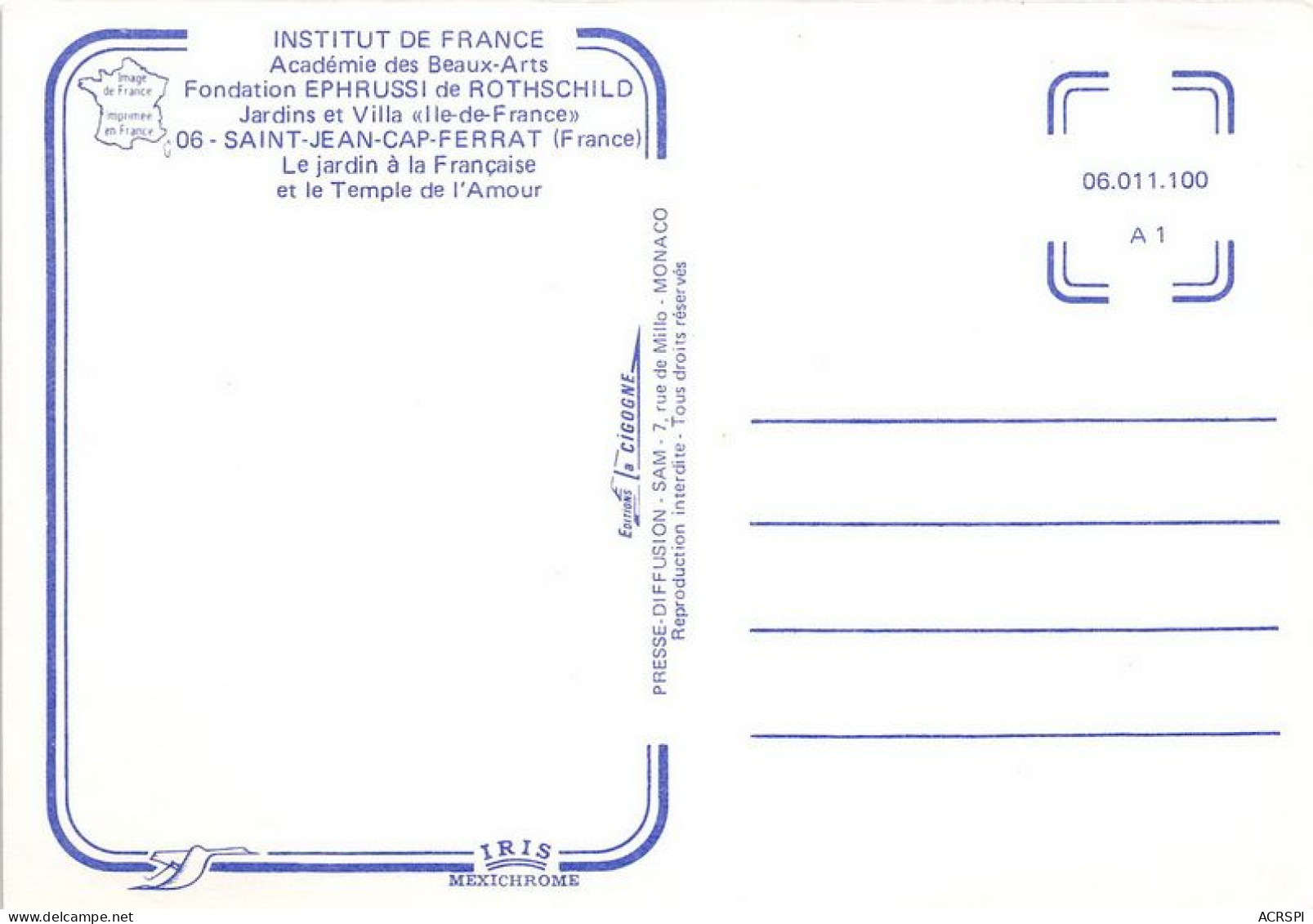 INSTITUT DE FRANCE SAINT JEAN CAP FERRAT Le Jardin A La Francaise Et Le Temple De L Amour 21(scan Recto-verso) MA1141 - Saint-Jean-Cap-Ferrat