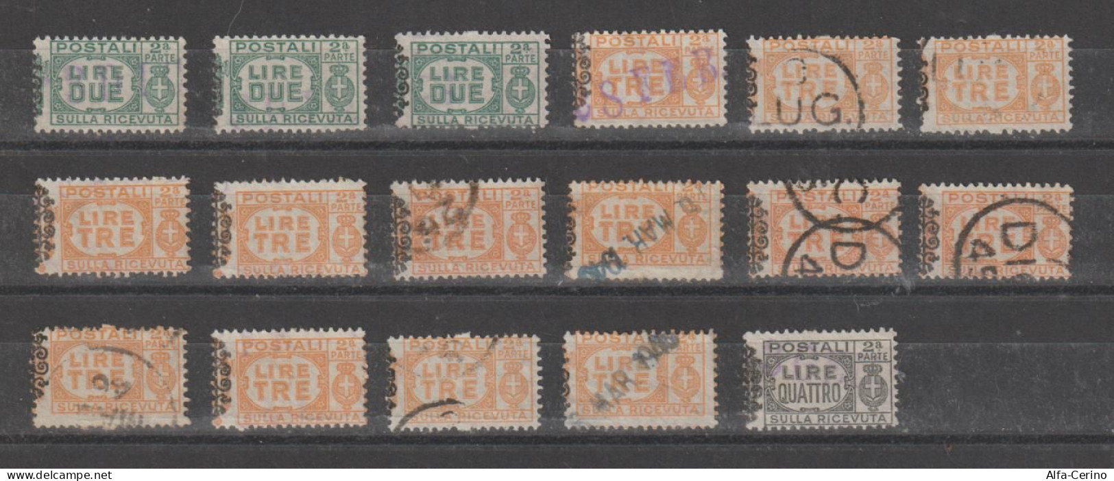 LUOGOTENENZA: 1945  PACCHI  POSTALI  -  LOTTICINO  17  VALORI  1/2  DX. US. RIPETUTI  -  SASS. 55//57 - Colis-postaux