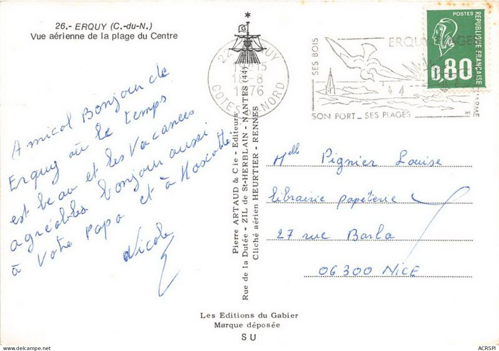 ERQUY Vue Aerienne De La Plage Du Centre 25(scan Recto-verso) MA1134 - Erquy