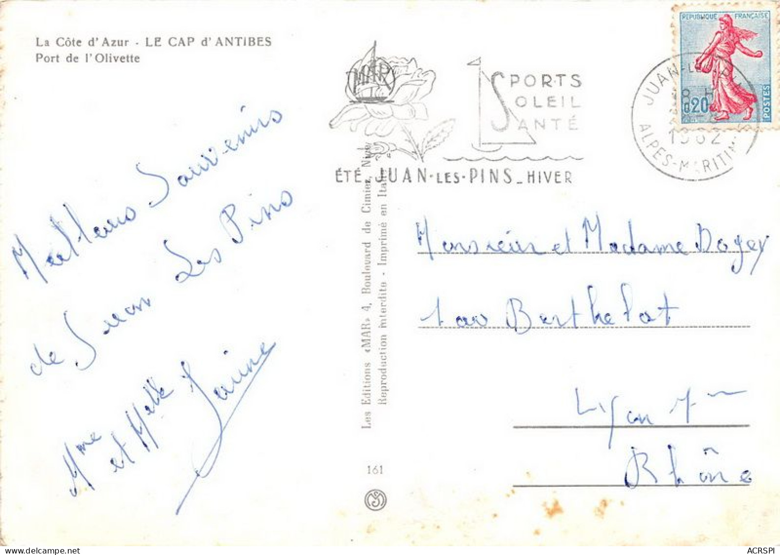CAP D ANTIBES Port De L Olivette 11(scan Recto-verso) MA1133 - Cap D'Antibes - La Garoupe