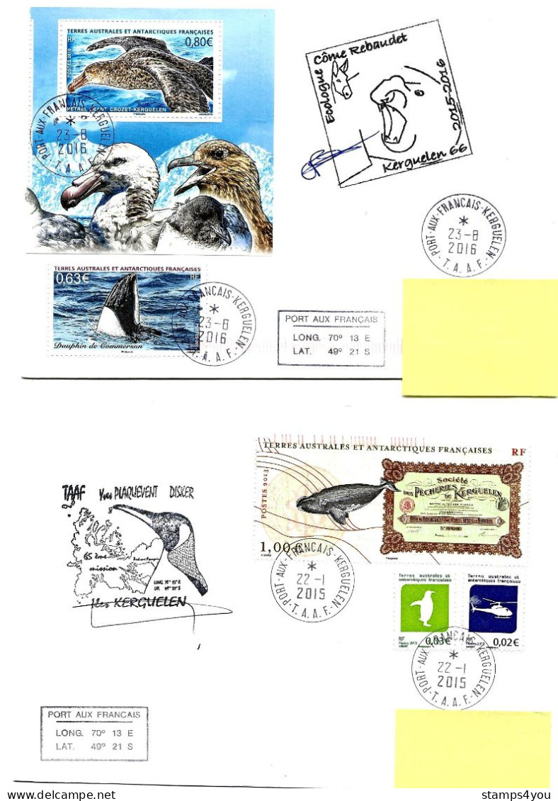 PO - 44 - 4 Plis Kerguelen Avec Cachets Illustrés - Covers & Documents