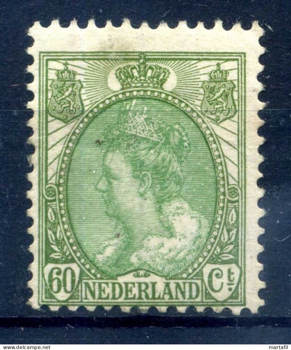 1908-21 OLANDA N.81 MNH ** Effigie Di Regina Guglielmina, 60c. Oliva E Verde - Unused Stamps