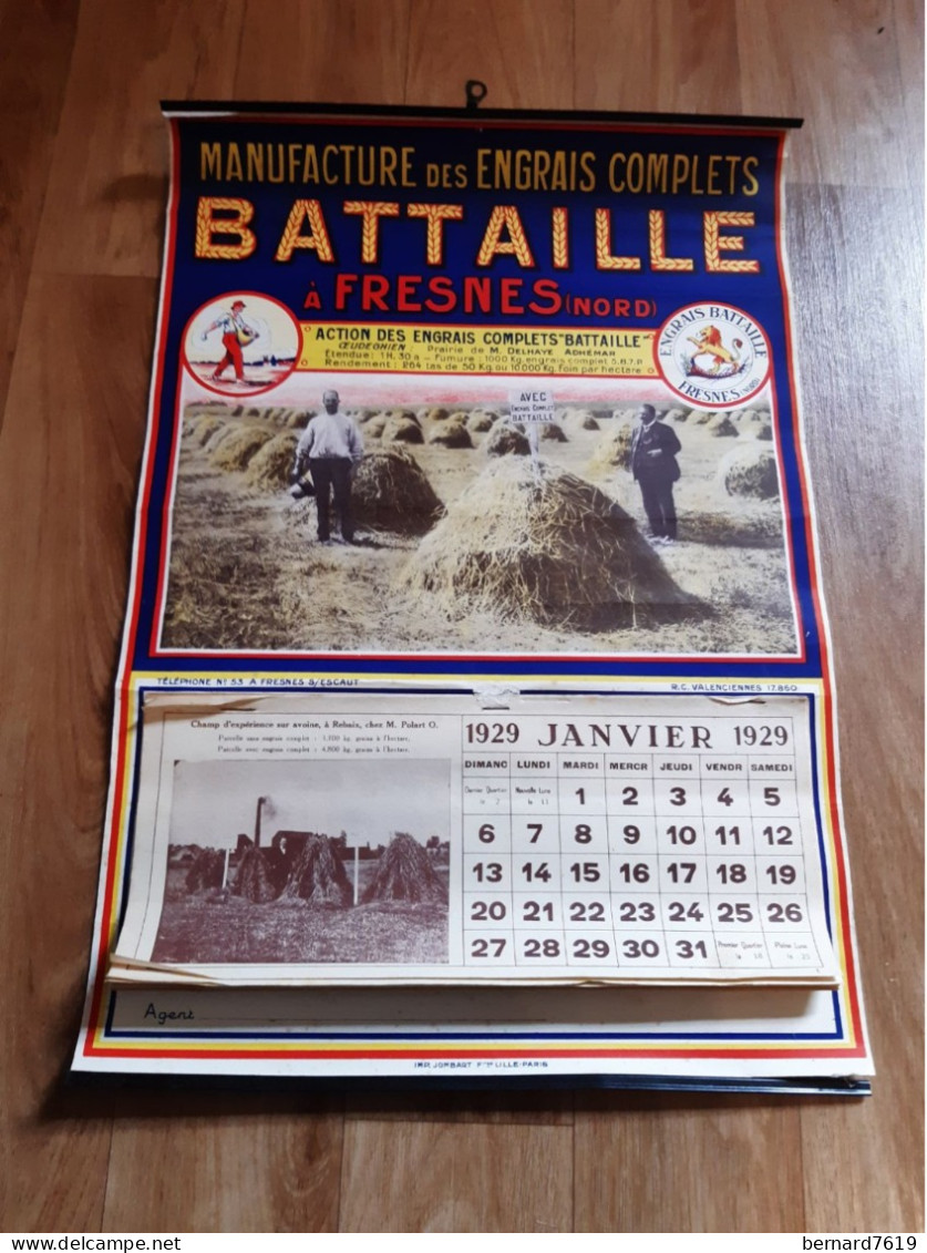 Calendrier Publicitaire  Manfacture Des Engrais  Bataille 59 Fresnes  - 1929 +12 Vues  De Cultivateurs Rebaix,tertre,et - Tamaño Grande : 1921-40