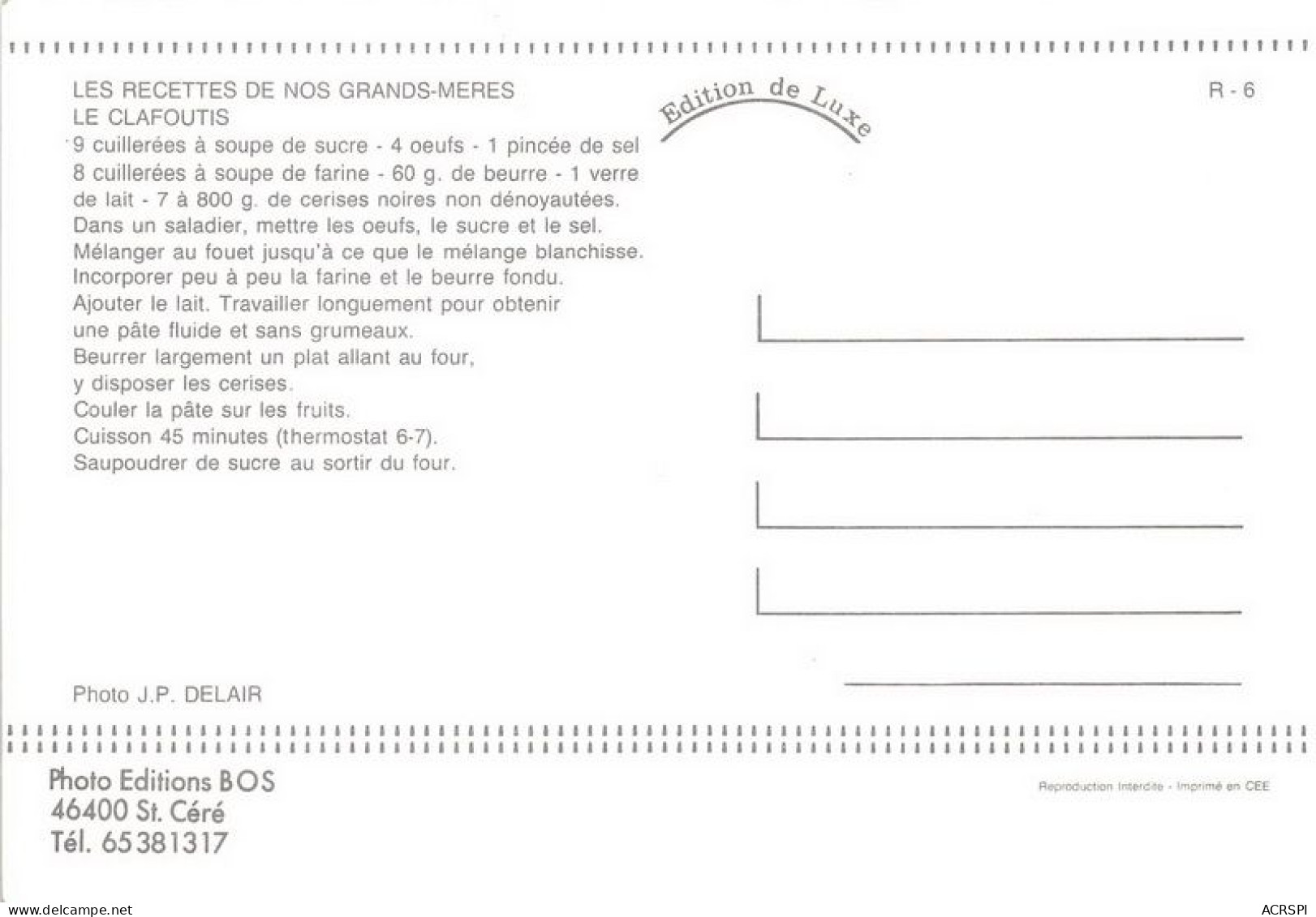 Recette De Nos Grand Mere LE CLAFOUTIS 26(scan Recto-verso) MA1161 - Recipes (cooking)