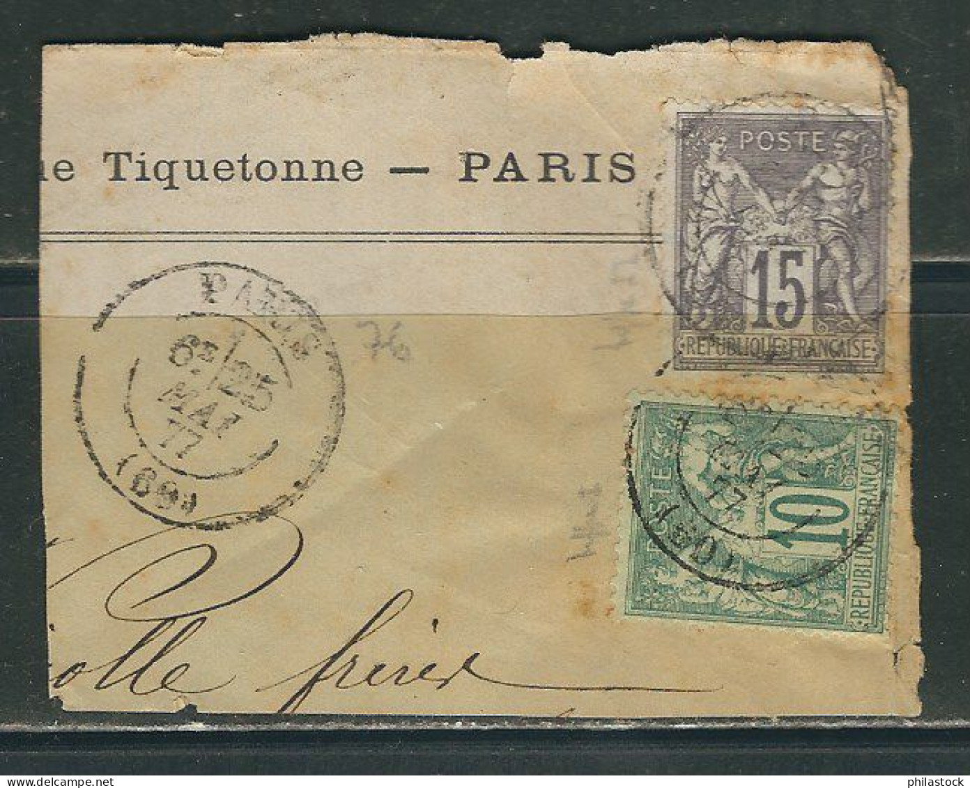 FRANCE 1877 N° 76 & 77 Obl. S/fragment - 1876-1898 Sage (Type II)