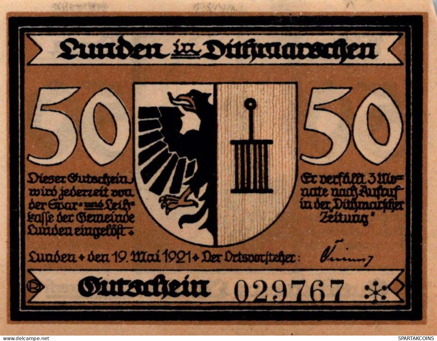 50 PFENNIG 1921 Stadt LUNDEN Schleswig-Holstein DEUTSCHLAND Notgeld #PF652 - Lokale Ausgaben
