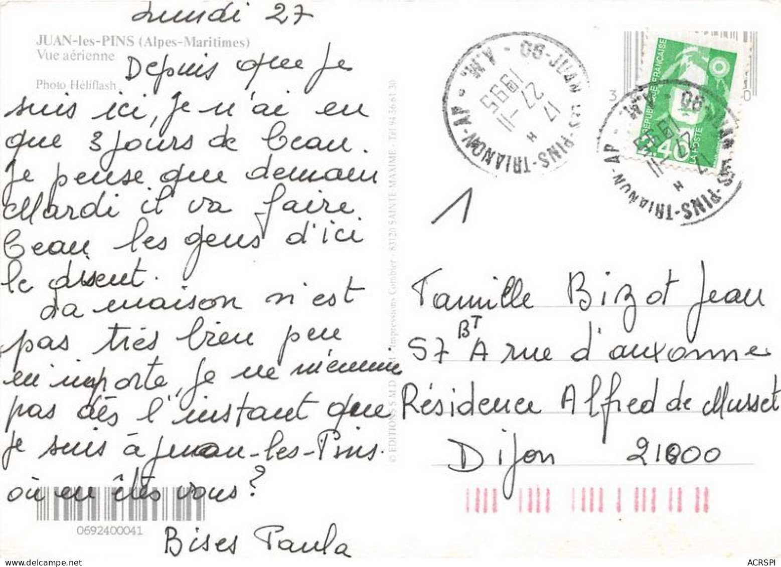 JUAN LES PINS Vue Aerienne 17(scan Recto-verso) MA1180 - Juan-les-Pins