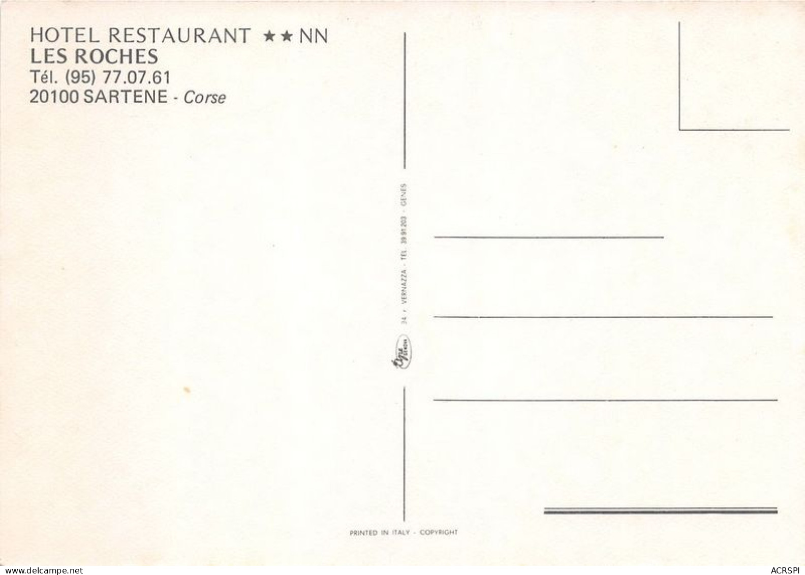 Hotel Restaurant LES ROCHES SATERNE 24(scan Recto-verso) MA1179 - Sartene