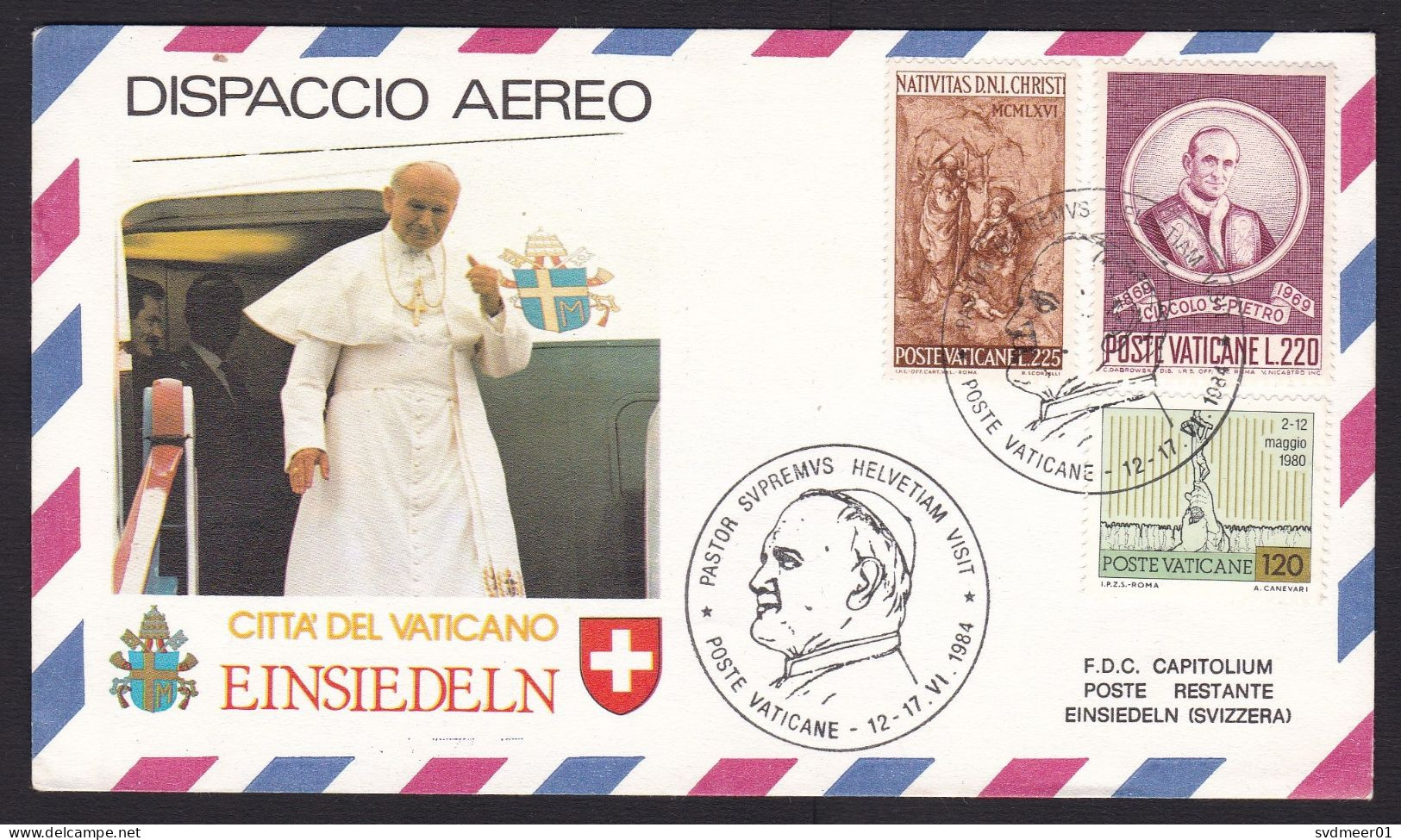 Vatican: Airmail Cover To Switzerland, 1984, 3 Stamps, Special Cancel, Pope, Religion, Einsiedeln (minor Discolouring) - Brieven En Documenten