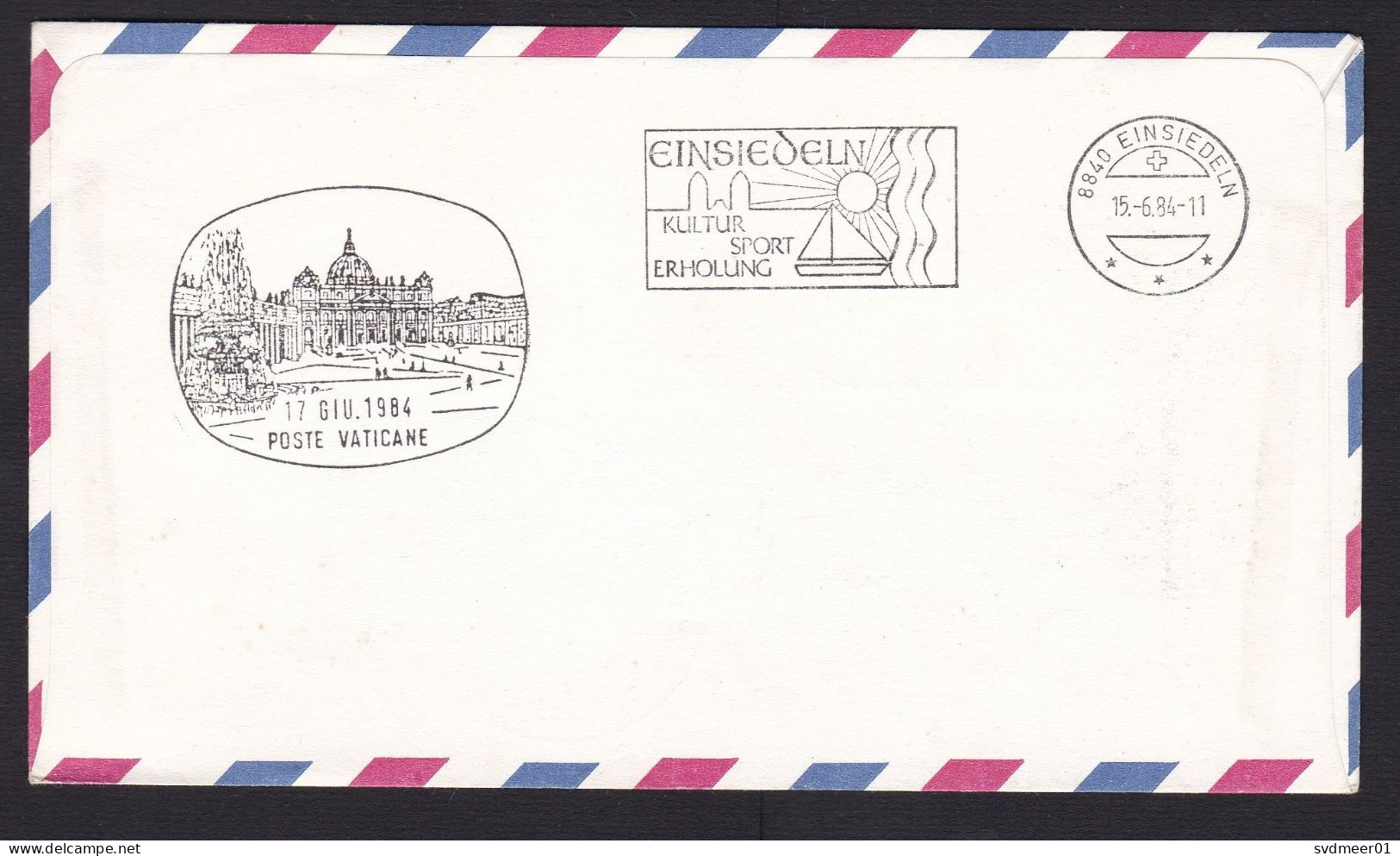 Vatican: Airmail Cover To Switzerland, 1984, 3 Stamps, Special Cancel, Pope, Religion, Einsiedeln (minor Discolouring) - Brieven En Documenten