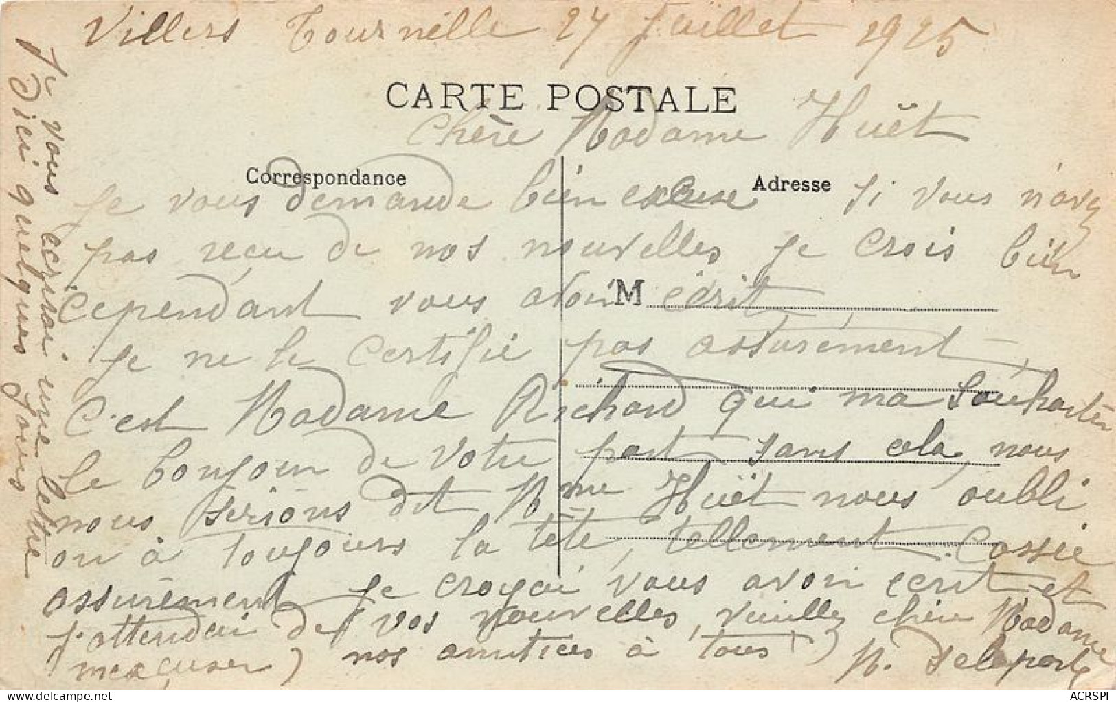 VILLERS TOURNELLE L Eglise En Septembre 1919 5(scan Recto-verso) MA1163 - Villers Bretonneux