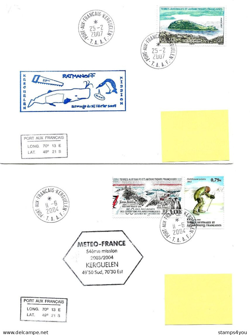 PO - 45 - 4 Plis Kerguelen Avec Cachets Illustrés - Lettres & Documents