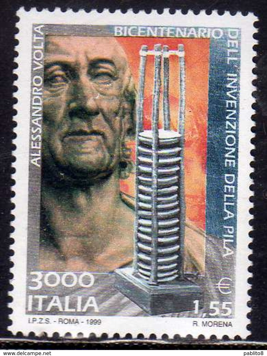 ITALIA REPUBBLICA ITALY REPUBLIC 1999 PILA DI ALESSANDRO VOLTA LIRE 3000 € 1,55 MNH - 1991-00:  Nuevos