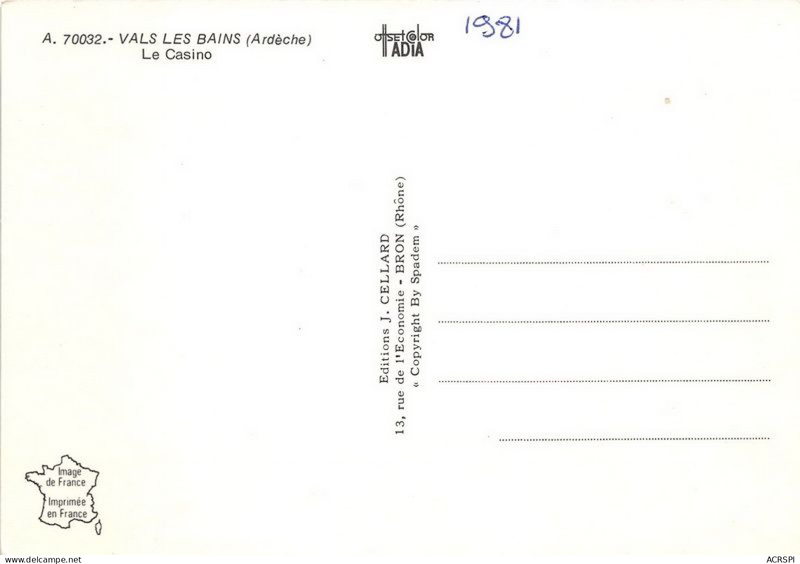 VALS LES BAINS Le Casino 21(scan Recto-verso) MA1190 - Vals Les Bains