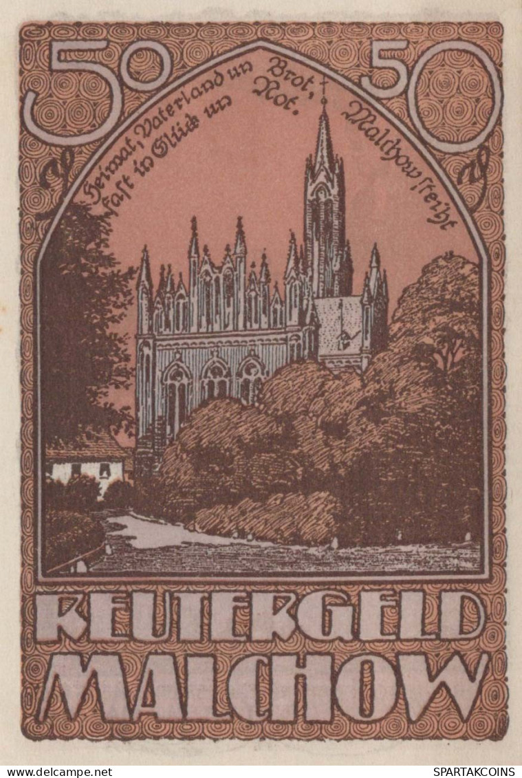 50 PFENNIG 1922 Stadt MALCHOW Mecklenburg-Schwerin UNC DEUTSCHLAND #PI513 - [11] Local Banknote Issues