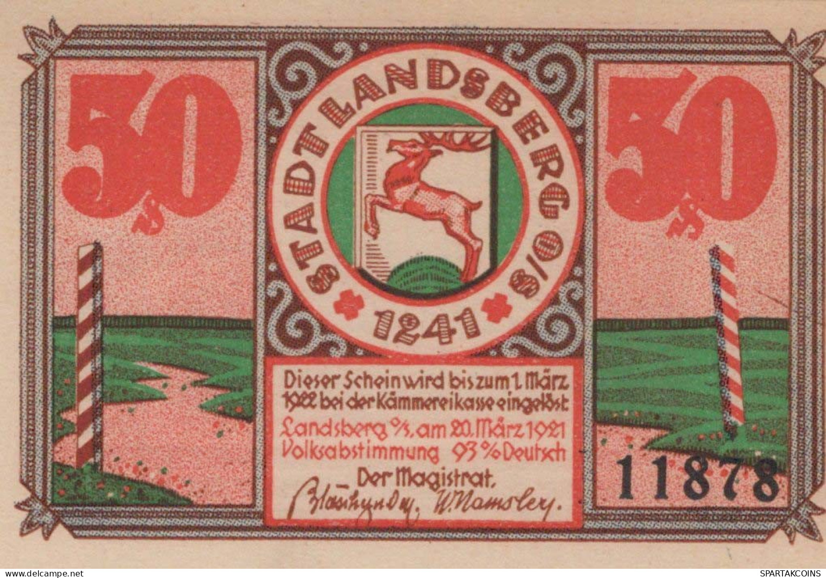 50 PFENNIG 1922 Stadt LANDSBERG OBERSCHLESIEN UNC DEUTSCHLAND #PB928 - [11] Local Banknote Issues