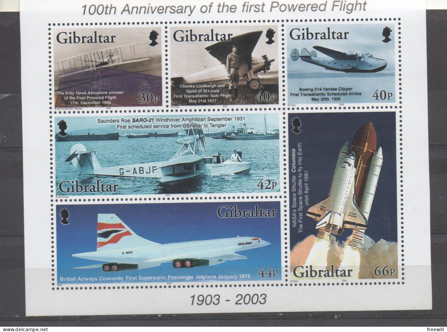 Gibraltar Histoire De L' Aviation -First Powered Flight XXX 1903- 2003 - Gibraltar