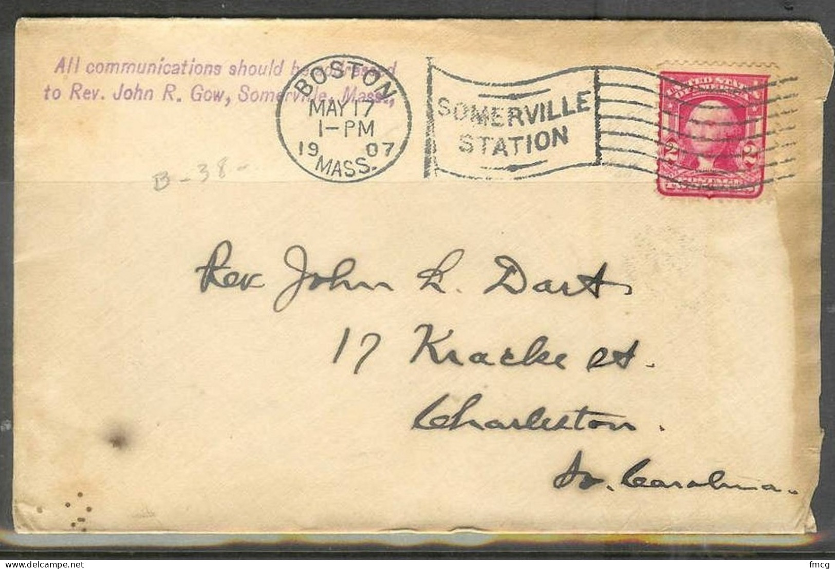 1907 May 17 Boston Mass Sommerville Flag Cancel, Corner Card - Lettres & Documents