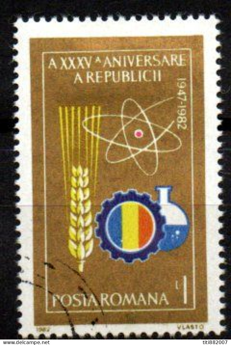 ROUMANIE   -   1982.   Y&T N° 3416 Oblitéré.  Atome, Blé, Agriculture, Science. - Gebruikt