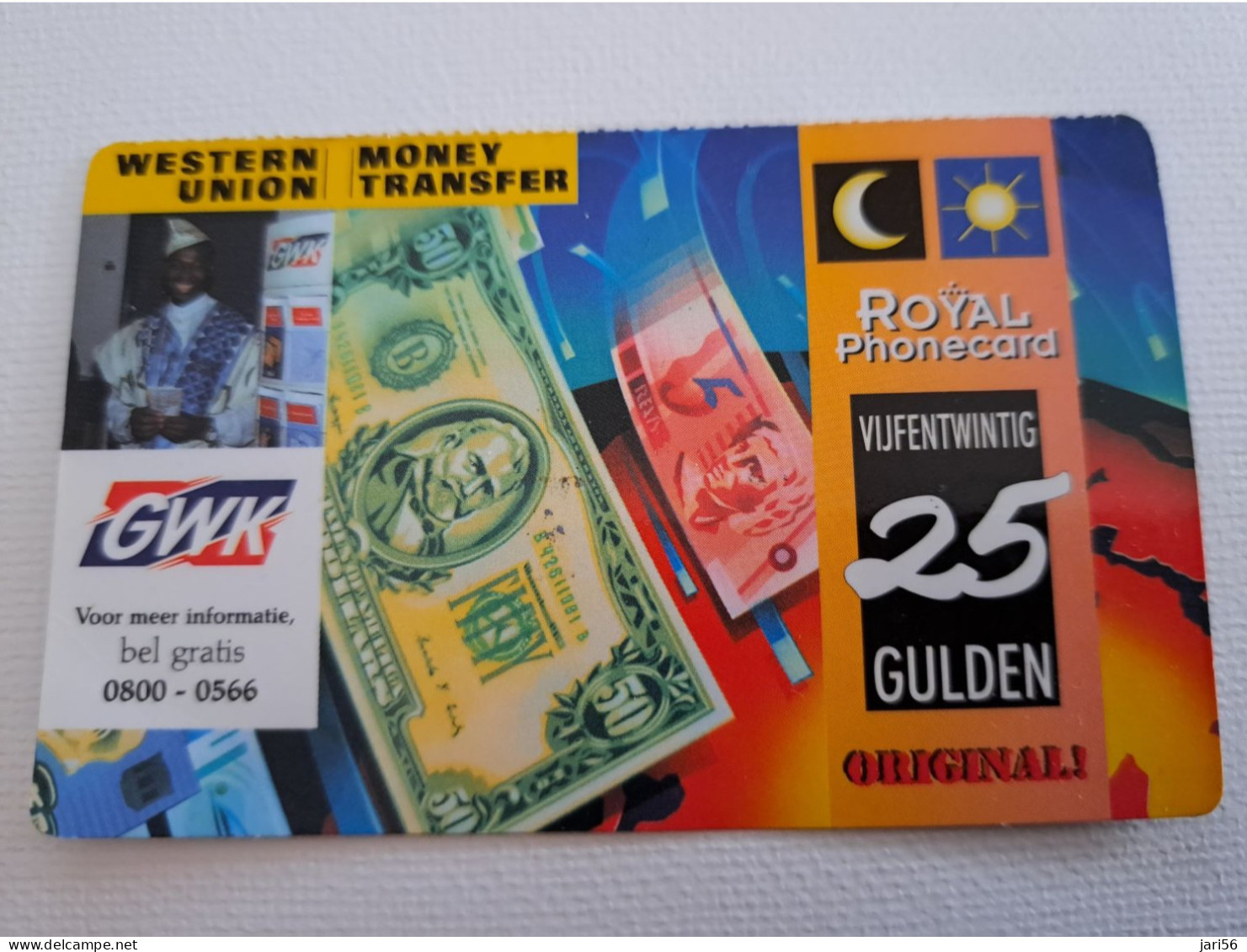 NETHERLANDS  PREPAID / HFL 25,- GWK/WESTERN UNION/ BANKNOTES ON CARD/ OLDER CARD ! / USED  CARD   ** 16588** - Cartes GSM, Prépayées Et Recharges