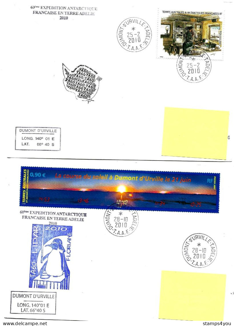 PO - 47 - 4 Plis Terre Adélie Avec Cachets Illustrés - Briefe U. Dokumente