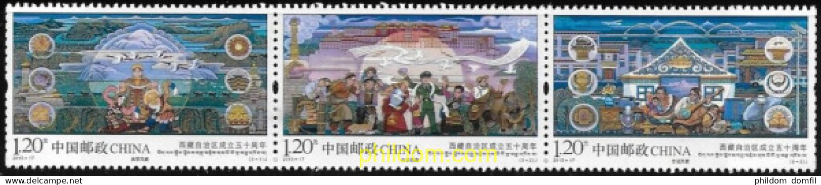 630127 MNH CHINA. República Popular 2015 L ANIVERSARIO DE LA REGIÓN AUTÓNOMA DEL TÍBET - Neufs