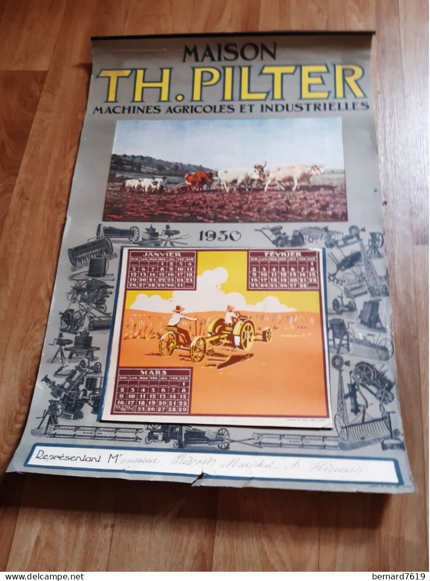 Calendrier Publicitaire  Maison  Th Pilter Machines Agricoles Et Industrielle -an 1930 - Representant Prevost 60 Hecourt - Groot Formaat: 1921-40