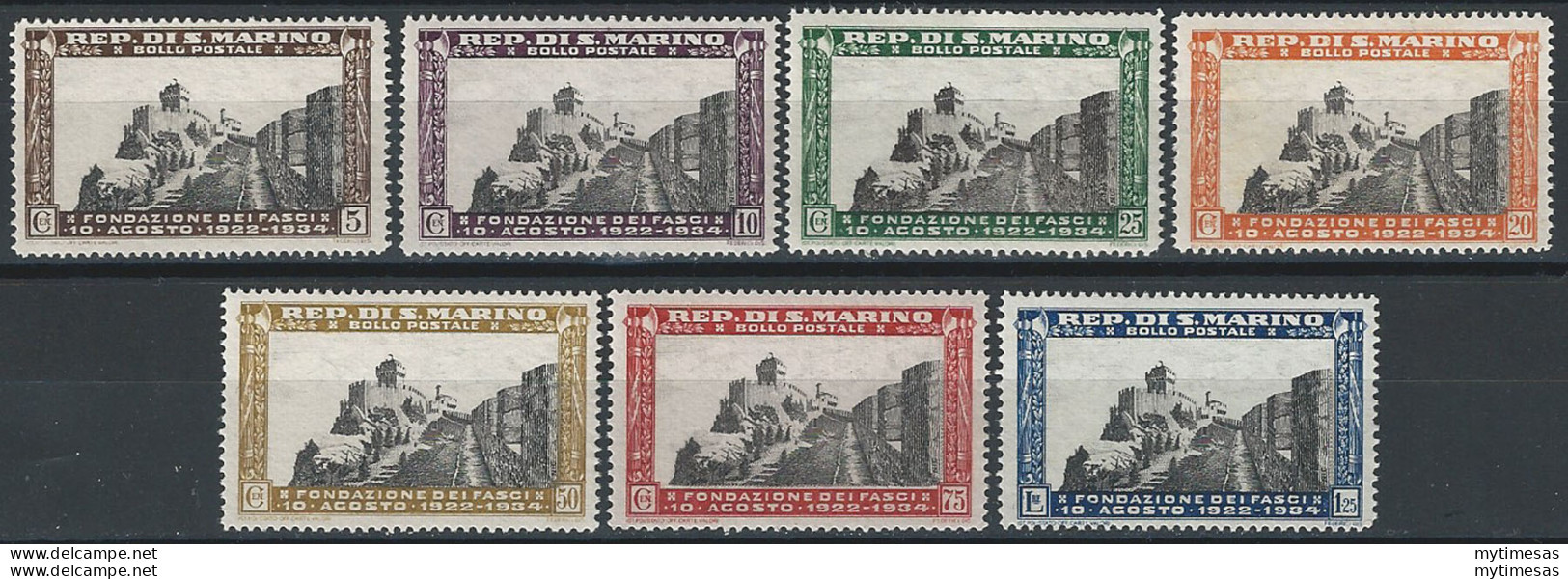 1935 San Marino Fascio Di RSM 7v. MNH Sass. N. 186/92 - Altri & Non Classificati