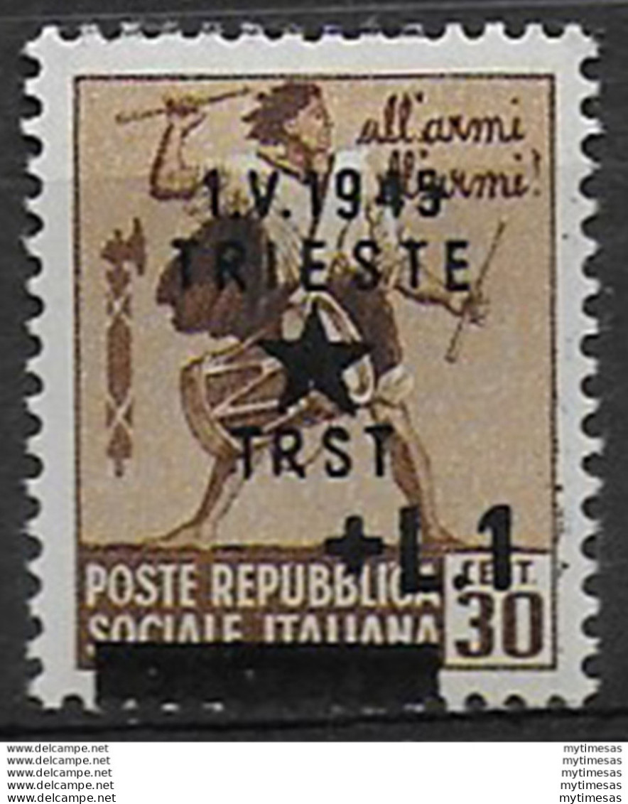 1945 Trieste Jugoslava 1 L Su 30c. MH Varietà Sass N. 12e - Ohne Zuordnung