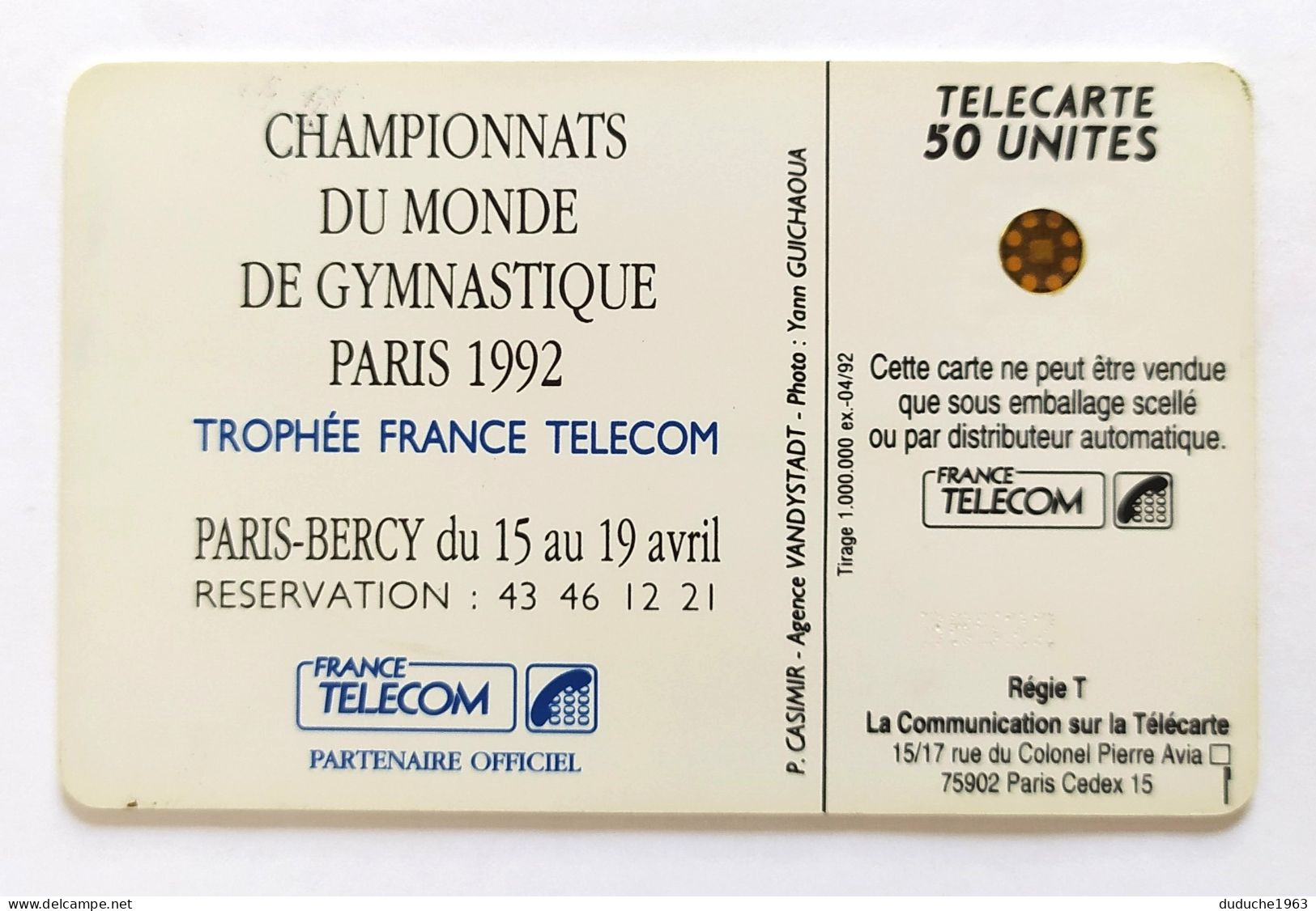 Télécarte France - Gymnastique: Championnats Du Monde 1992 - Zonder Classificatie