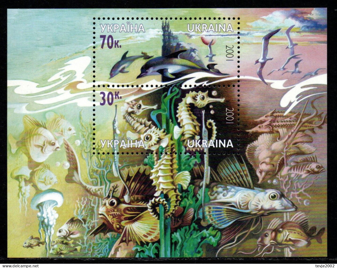 Ukraine 2001 - Mi.Nr. Block 33 - Postfrisch MNH - Tiere Animals Delphin Dolphin - Vie Marine