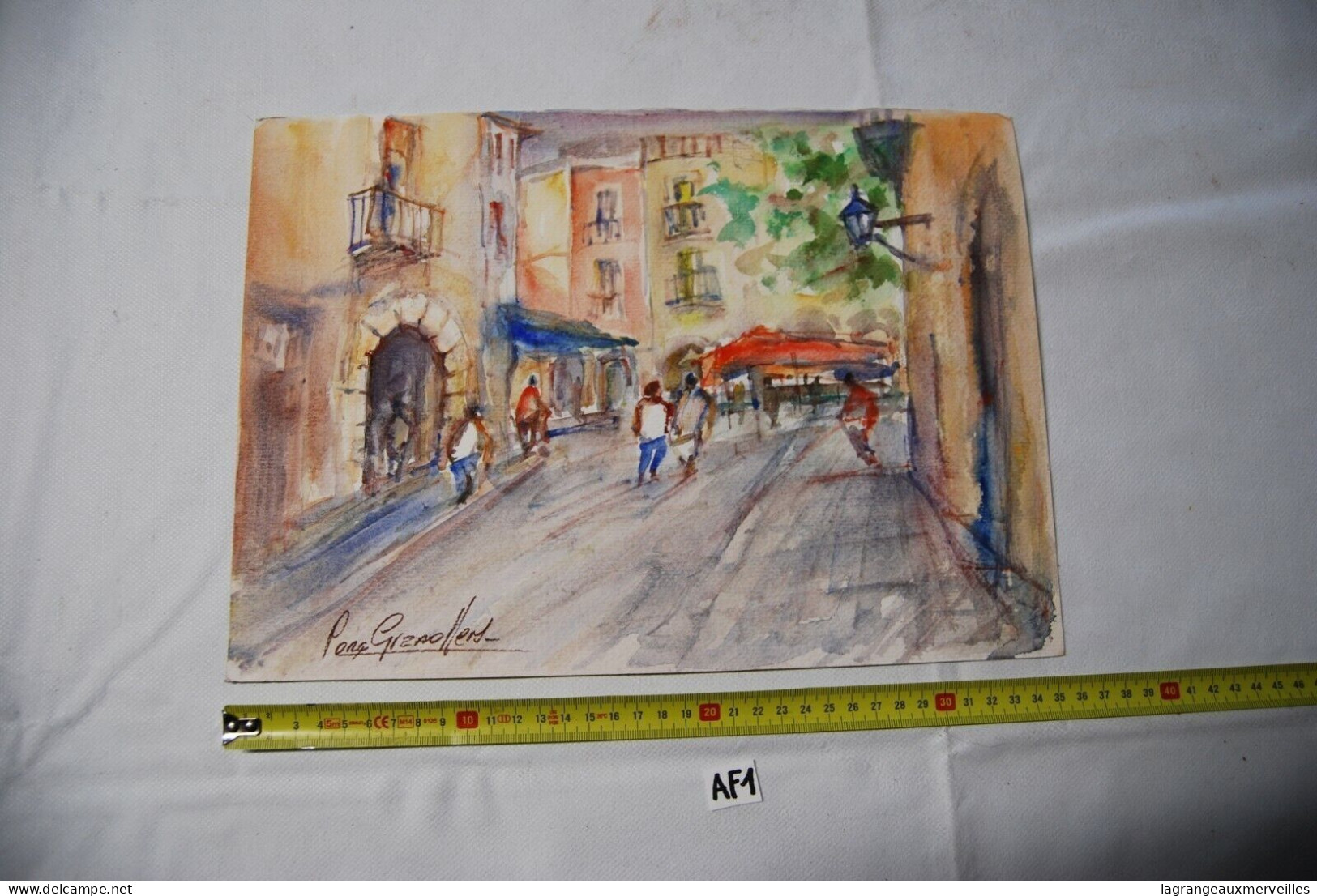 AF1 Aquarelle - Rue Italienne Animée - Aquarel