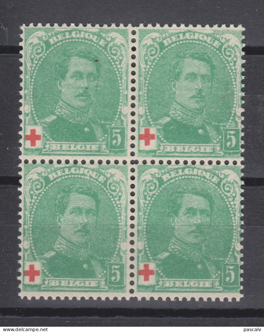 COB 129 ** Neuf Sans Charnière Bloc De 4 - 1914-1915 Rotes Kreuz