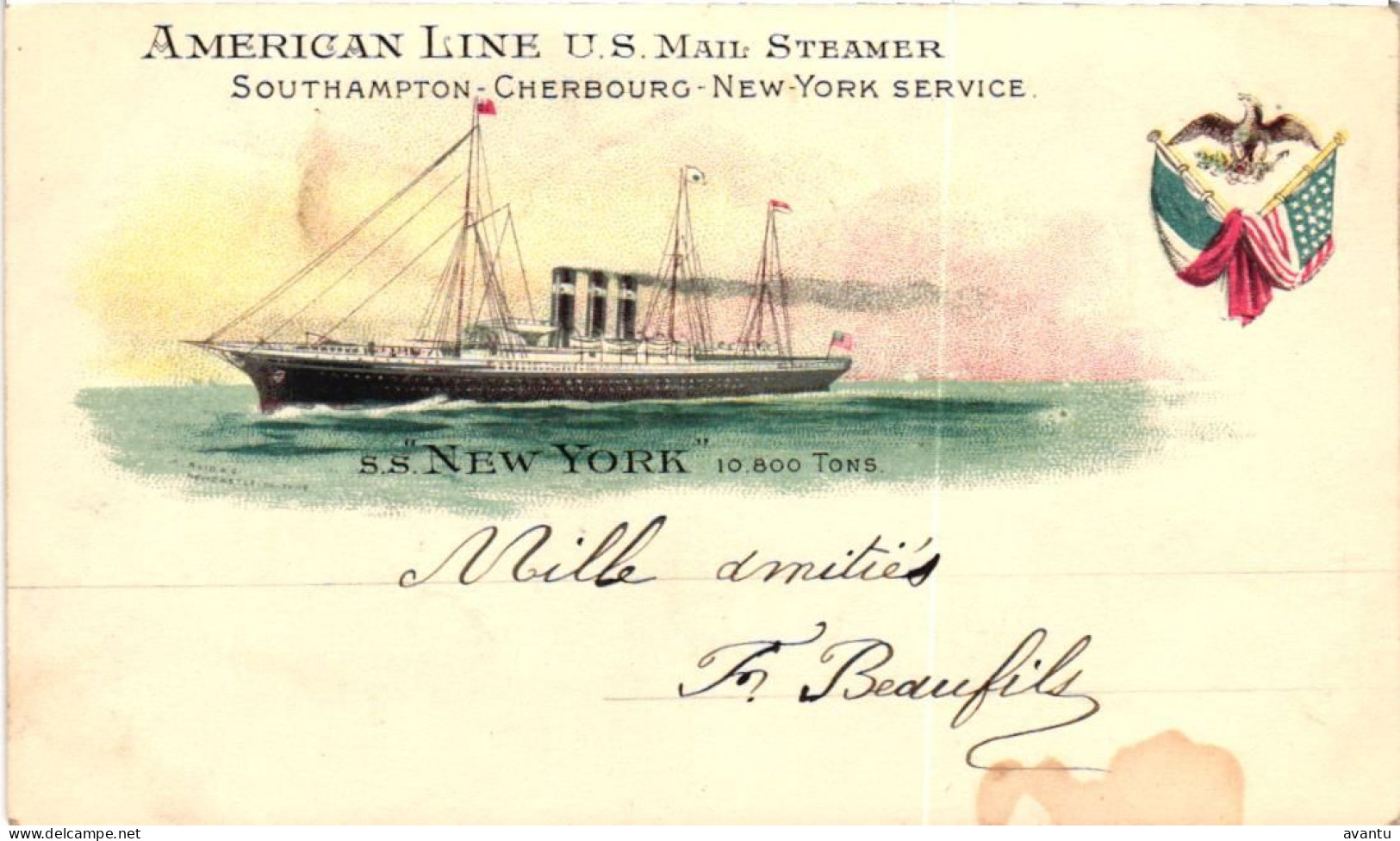 AMERICAN LINE / US MAIL STEAMER / SS NEW YORK  1900  PRECURSEUR - Commerce
