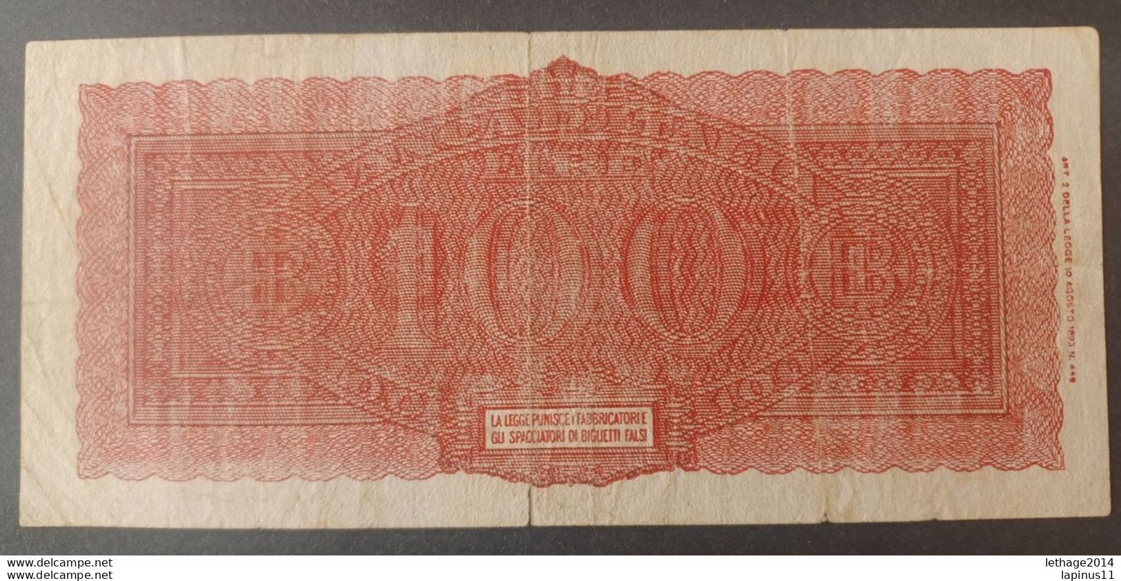 BANKNOTE ITALIA 100 LIRE 1944 IMPRONA URBINI CIRCULATED - 100 Lire