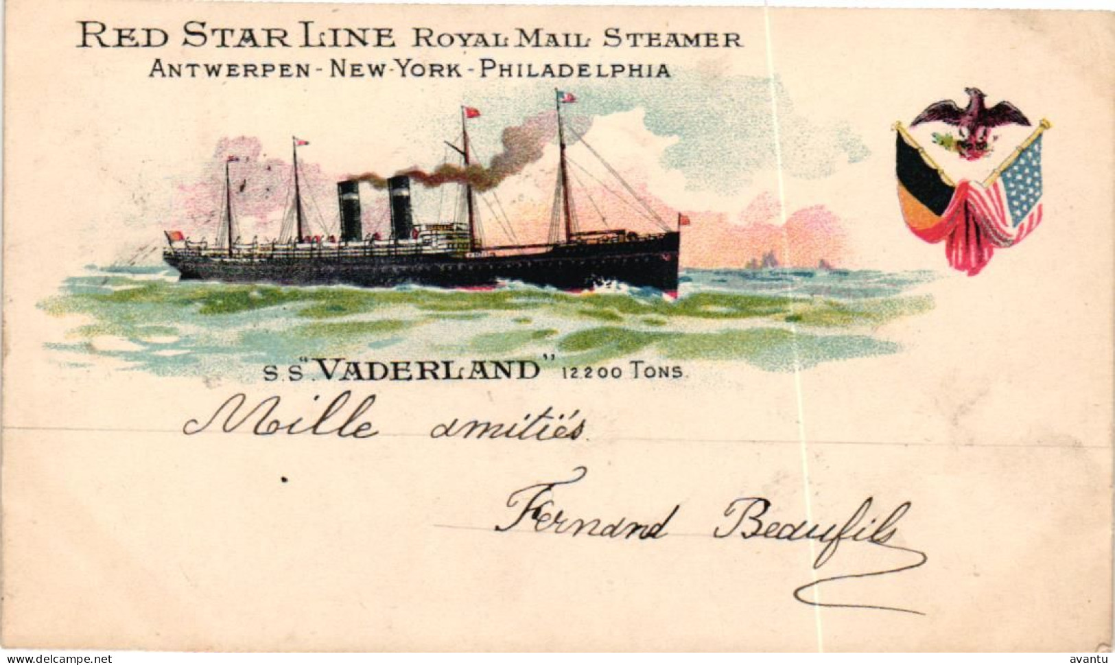 RED STAR LINE /  SS VADERLAND  1900  PRECURSEUR - Handel