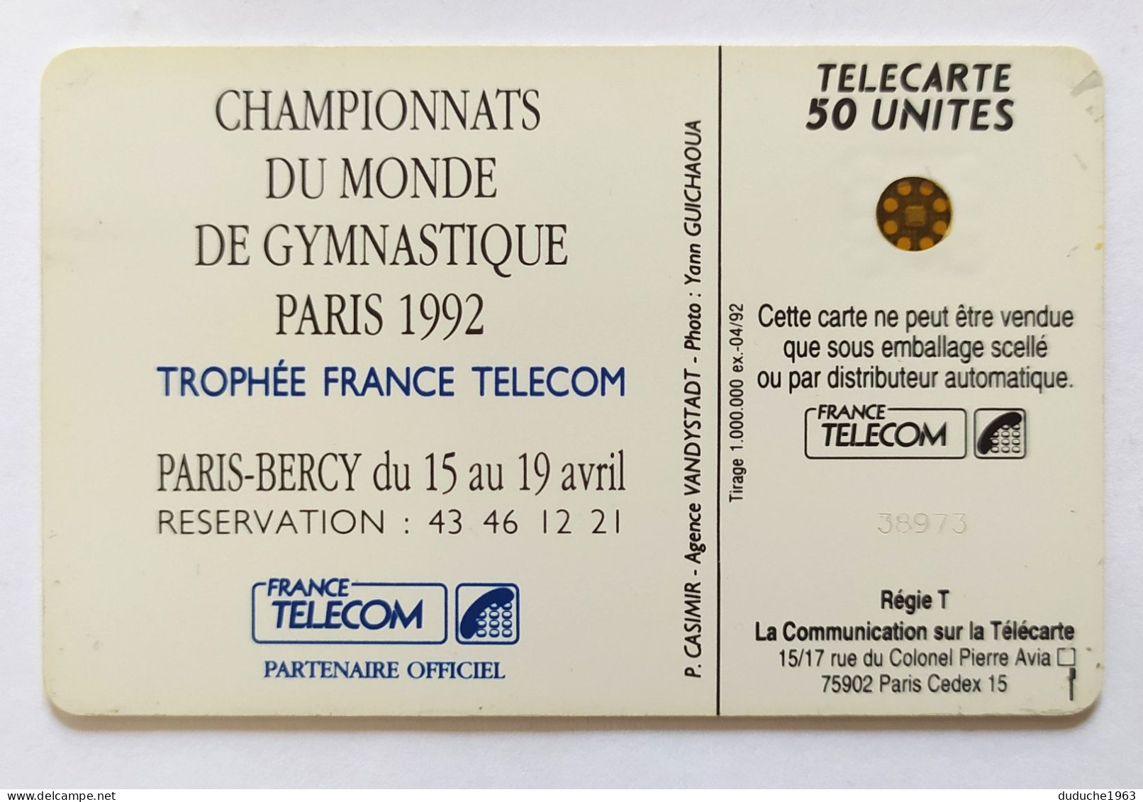 Télécarte France - Gymnastique: Championnats Du Monde 1992 - Sin Clasificación