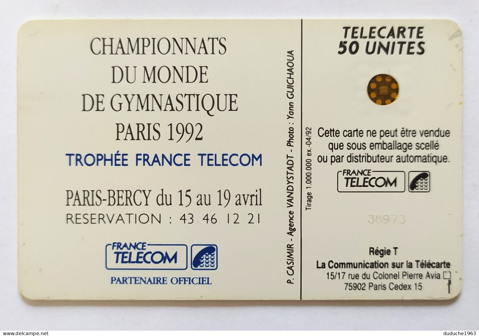 Télécarte France - Gymnastique: Championnats Du Monde 1992 - Zonder Classificatie
