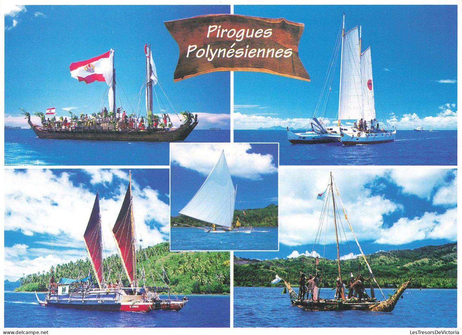 POLYNESIE FRANCAISE - Pyrogues Polynésiennes - Polynesian Outrigger Sails Canoe - Carte Postale - Tahiti