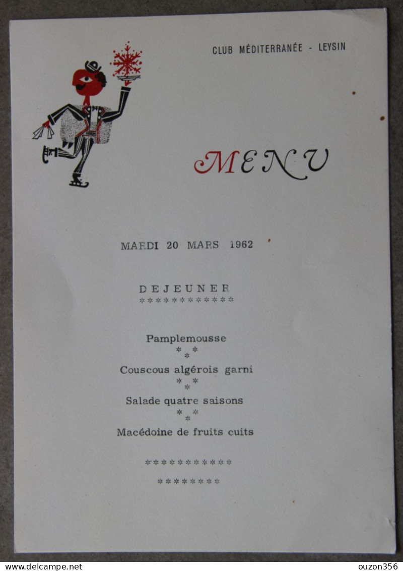 Menu Déjeuner Club Méditerranée Leysin (Suisse), 1962 - Menus