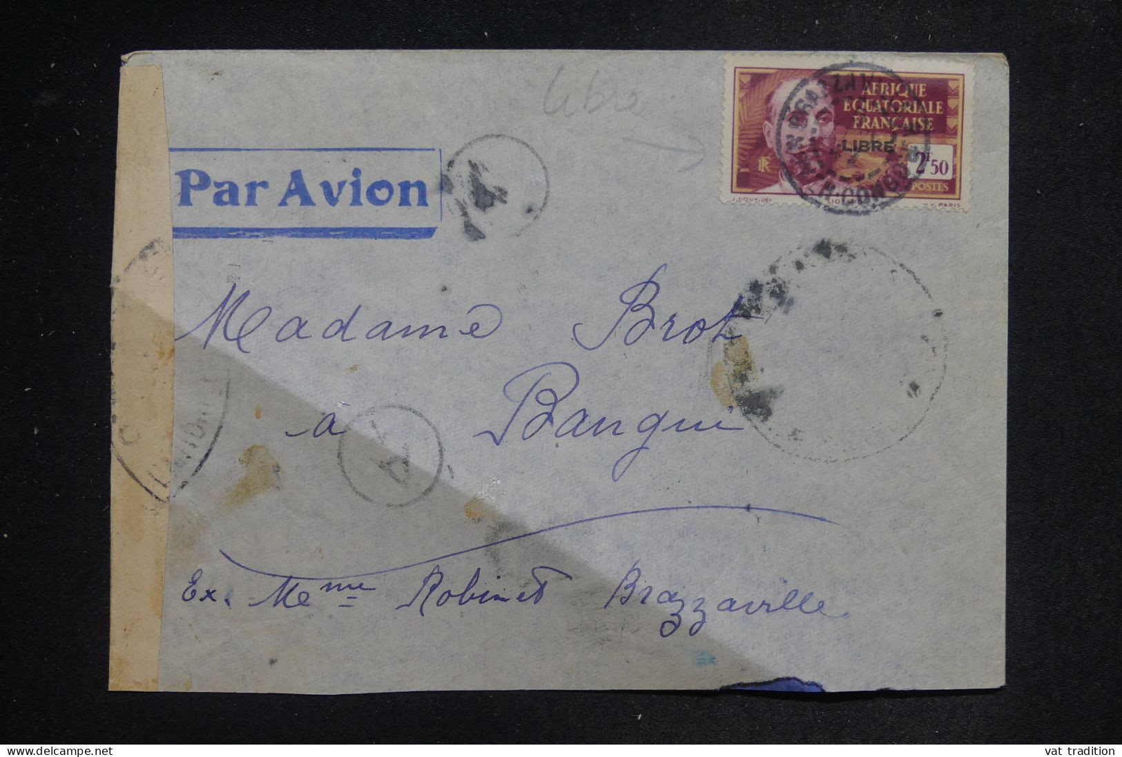 FRANCE - Affranchissement France Libre Sur Enveloppe De Brazzaville Pour Bangui En 1942 Avec Contrôle Postal - L 151851 - Lettres & Documents