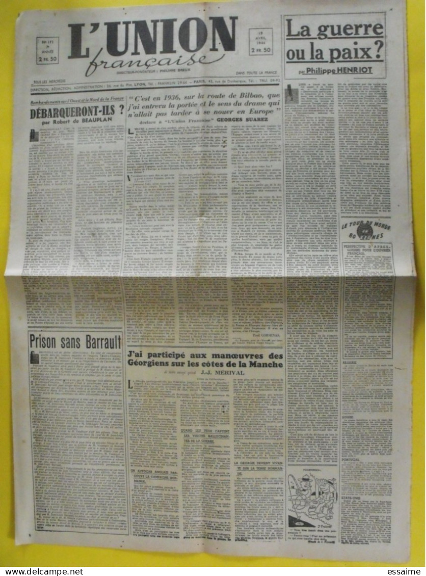 L'Union Française N° 171 Du 19 Avril 1944. Philippe Dreux MNS Henriot Beauplan Suarez Collaboration Milice Légion LVF - Andere & Zonder Classificatie