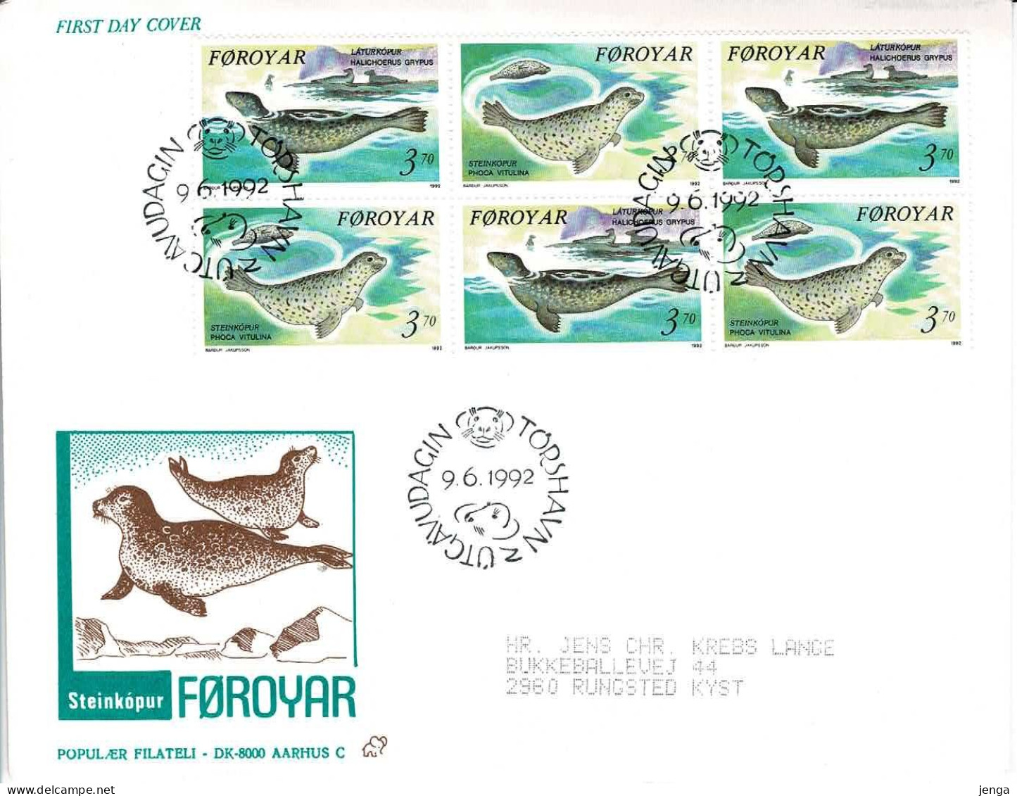 Faroe Islands; 1992; Seals;  Booklet Pane On FDC (Populær Filateli). - Isole Faroer