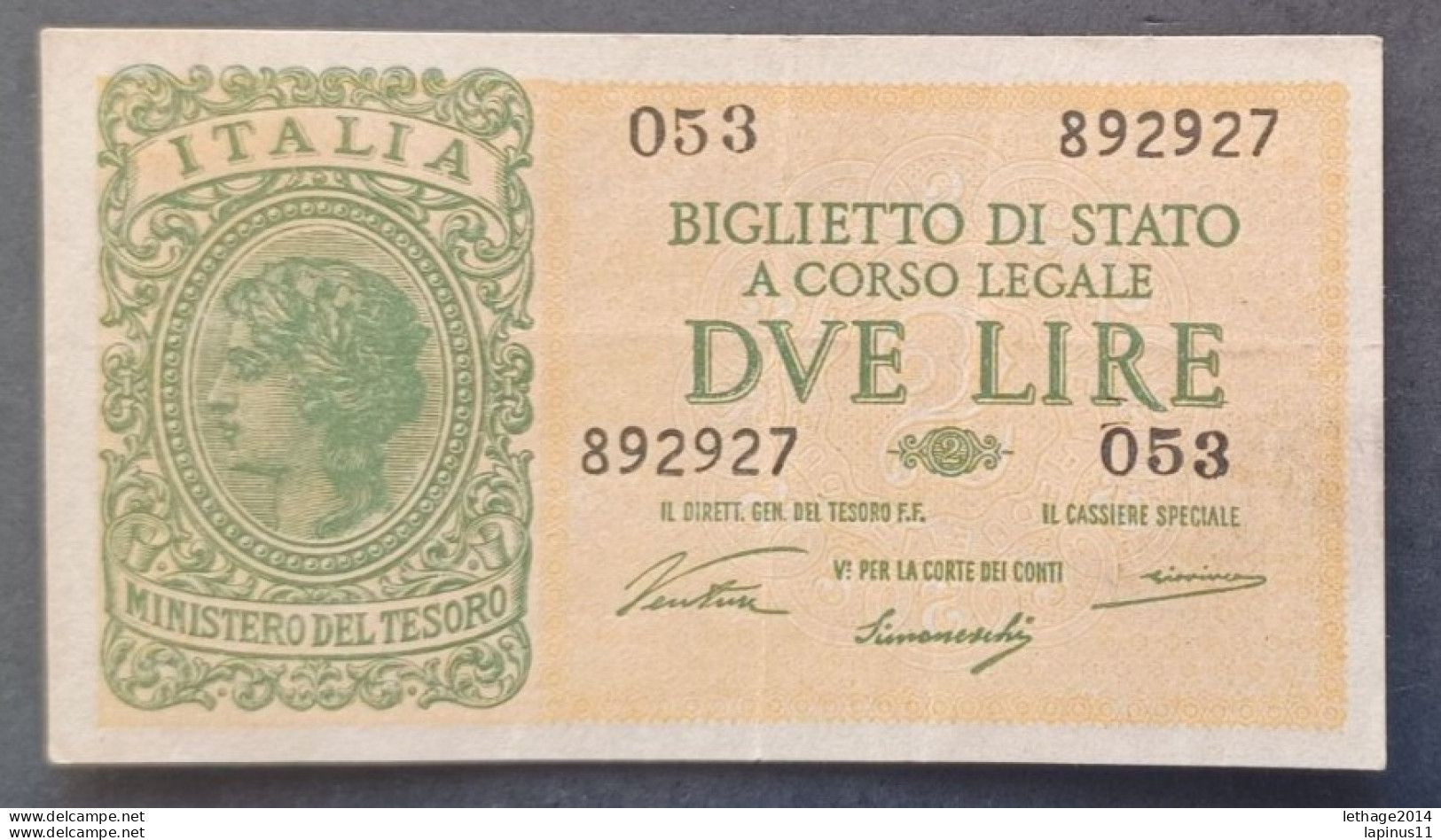 BANKNOTE ITALIA REGNO VITTORIO EMANUELE 2 LIRE 1944 VENTURA GIOVINCO NON CIRCOLATA - Italië – 2 Lire