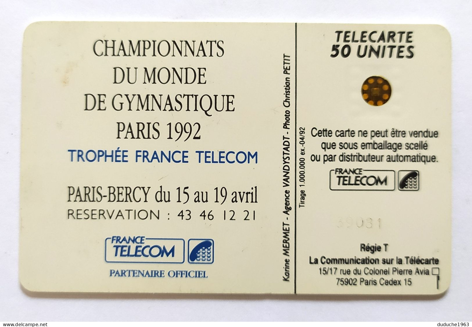 Télécarte France - Gymnastique: Championnats Du Monde 1992 - Non Classés