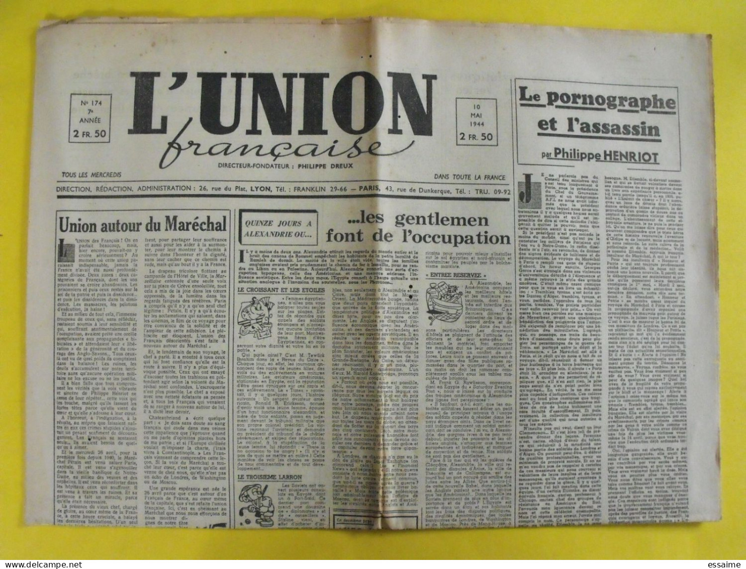 L'Union Française N° 174 Du 10 Mai 1944. Philippe Dreux MNS Henriot Maillard Ajalbert Collaboration Milice Légion LVF - Other & Unclassified