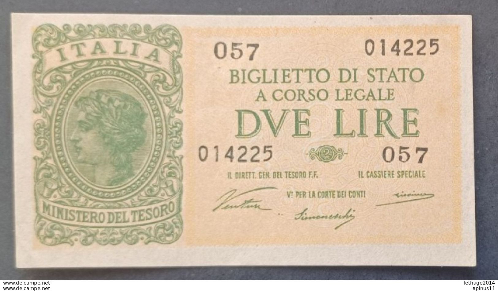 BANKNOTE ITALIA REGNO VITTORIO EMANUELE 2 LIRE 1944 VENTURA GIOVINCO NON CIRCOLATA - Italië – 2 Lire