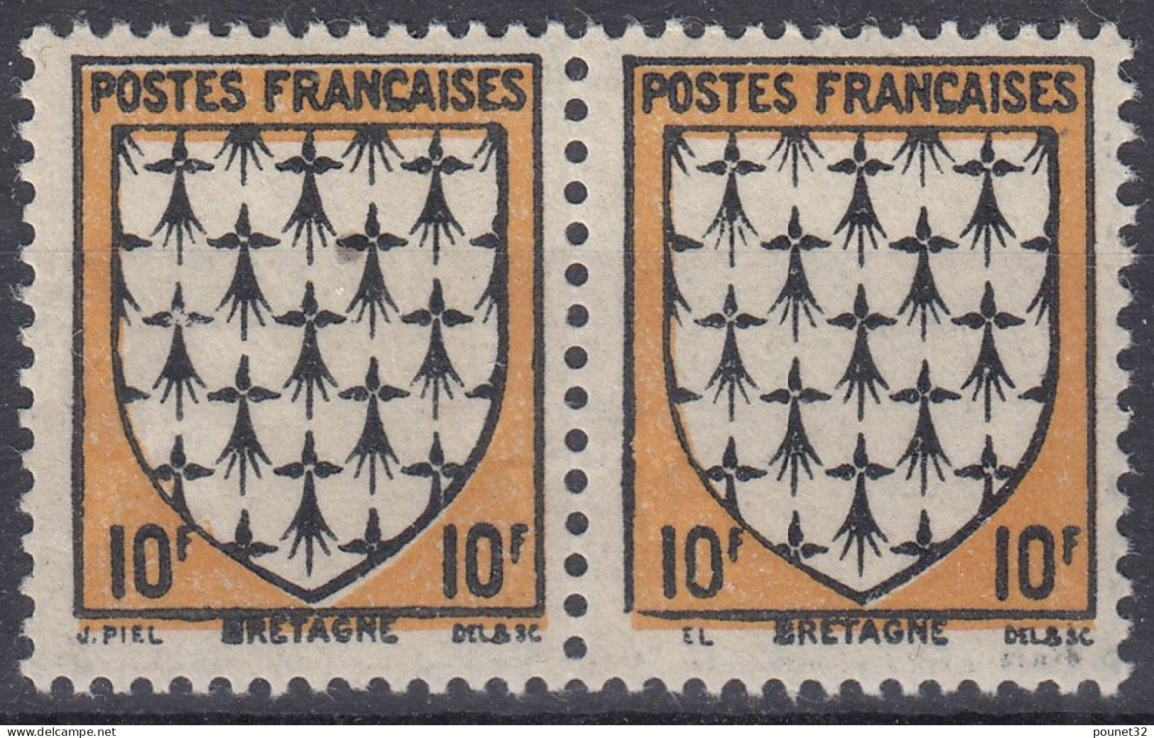 FRANCE N° 573a BRETAGNE SIGNATURE EL AU LIEU PIEL ATTENANT A NORMAL NEUF ** GOMME SANS CHARNIERE - Unused Stamps